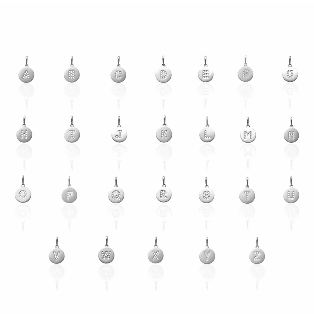 14k White Gold 0.25Ct Simulated Diamond Initial Letter Tag Charm Pendant